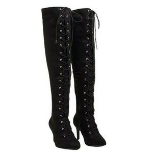 Torrid: Lace Up Over The Knee Faux Suede Boots Size 9WW